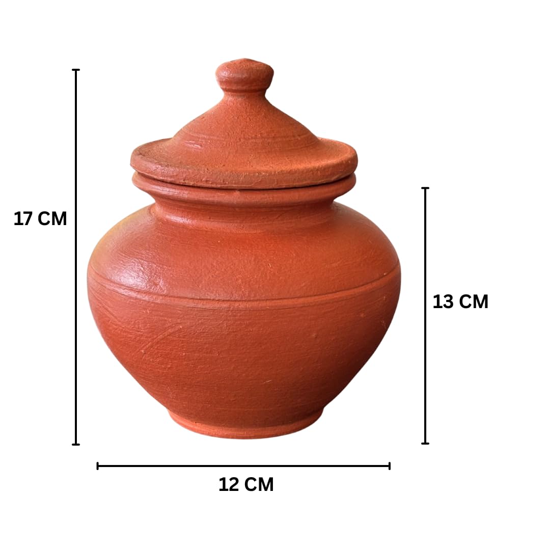 Unpolished Clay Curd Pot with lid| Dahi Handi | Mud/Mitti/Terrocotta Pot | Handmade Yogurt Bowl with Lid | Earthen Handi | Light Weight - 750 ml