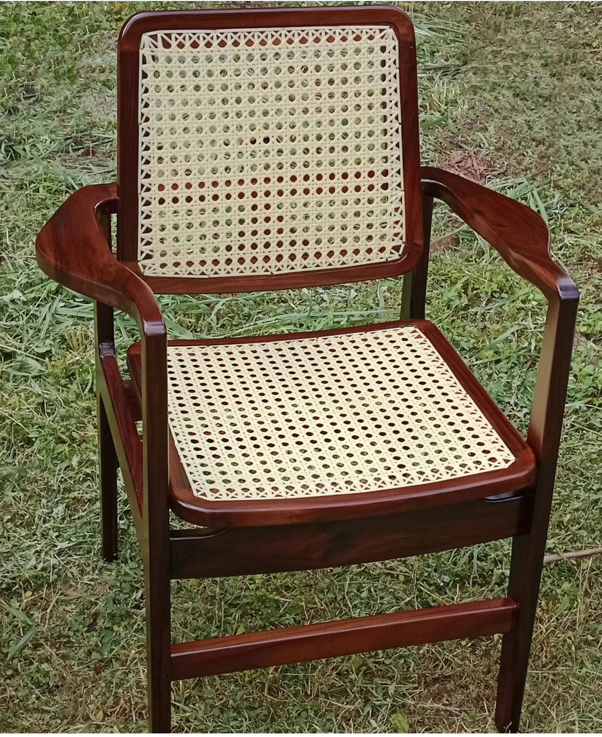 Rootico Teak Wood & Cane Arm Chair – Handcrafted Wooden Armchair for Dining, Living Room & Bedroom