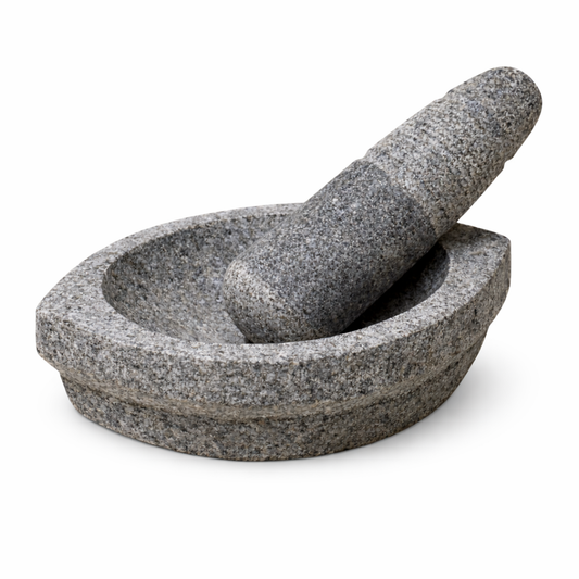 Stone Mortar and Pestle Set (Kalvam)  8 Inch Boat Shape, 2.8 Kg, 1 Cup | Handmade Silbatta for Chutney and Masala | Heavy Duty Khalbatta