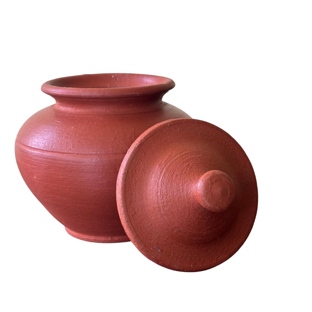 Unpolished Clay Curd Pot with lid| Dahi Handi | Mud/Mitti/Terrocotta Pot | Handmade Yogurt Bowl with Lid | Earthen Handi | Light Weight - 750 ml