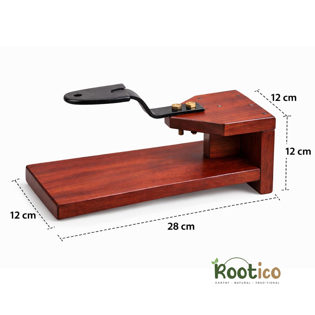 Traditional Polished Wooden Coconut Scraper | Table-Top Chirava Grater | Thengai Thuruvi Manual Coconut Grater with Stainless Steel Blade | Heavy Duty Kitchen Tool for Fresh Coconut Scraping – 28 cm