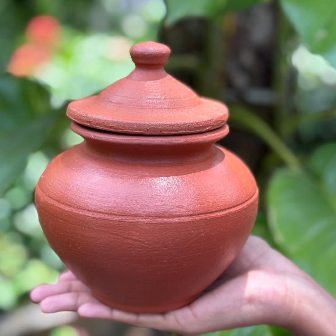 Unpolished Clay Curd Pot with lid| Dahi Handi | Mud/Mitti/Terrocotta Pot | Handmade Yogurt Bowl with Lid | Earthen Handi | Light Weight - 750 ml