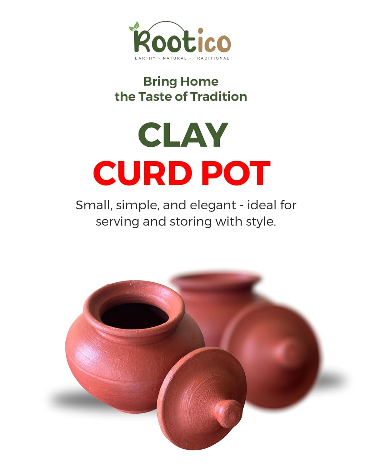 Unpolished Clay Curd Pot with lid| Dahi Handi | Mud/Mitti/Terrocotta Pot | Handmade Yogurt Bowl with Lid | Earthen Handi | Light Weight - 750 ml