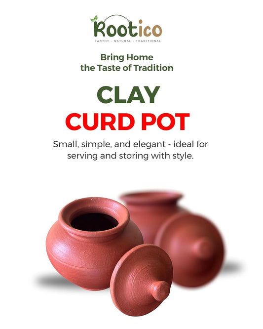 Unpolished Clay Curd Pot with lid| Dahi Handi | Mud/Mitti/Terrocotta Pot | Handmade Yogurt Bowl with Lid | Earthen Handi | Light Weight - 750 ml