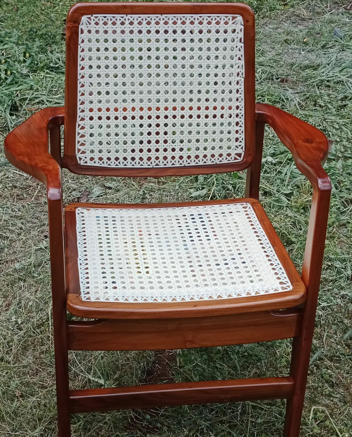 Rootico Teak Wood & Cane Arm Chair – Handcrafted Wooden Armchair for Dining, Living Room & Bedroom