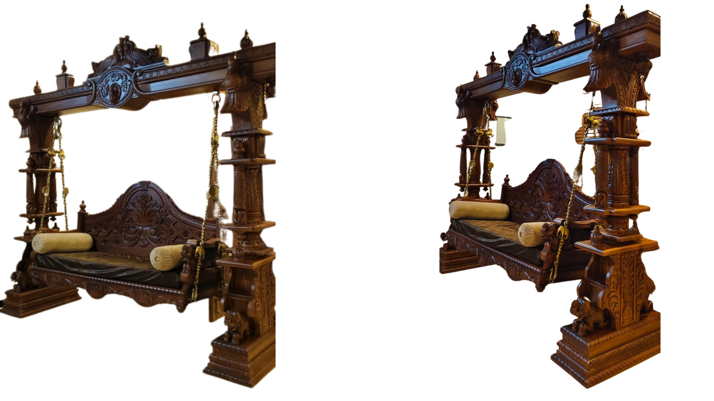 Rootico Wooden Swing for Balcony with Stand | Handcrafted Solid Wood Swing for Outdoor, Garden, Living Room & Porch | Custom-Made Adult Swing – Pre-Order Exclusive